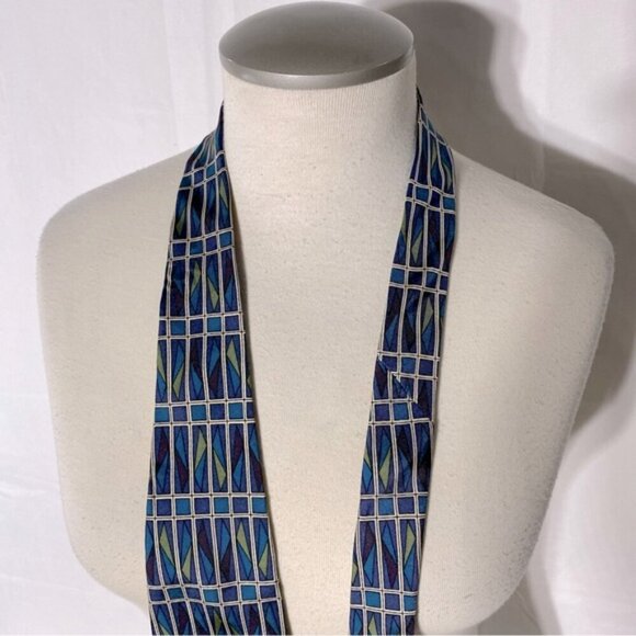 Vintage Forsyth Blue Green White Square Print Tie - Picture 7 of 9